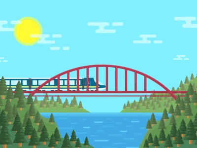 Train animation bridge forest illustration train