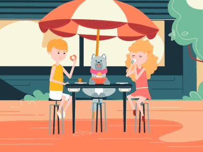 Children eating breakfast breakfast characters children dog doughnut friends good day sun umbrella