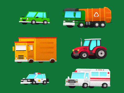 Cars animation car cars icon loop police car taxi tractor truck