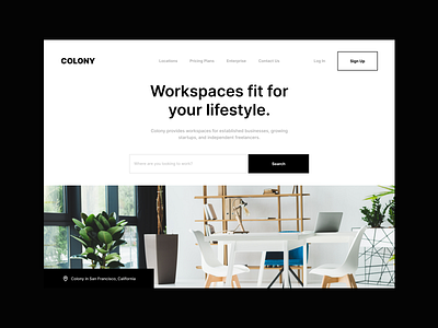 Colony Hero Section concept coworking exploration header hero minimal ui user interface web design website design workspaces