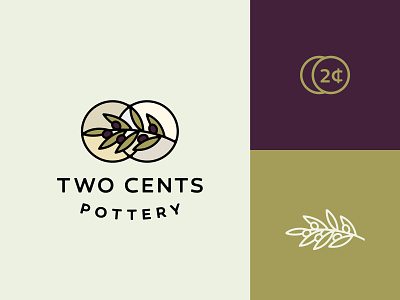 Two Cents Pottery brand badge branches brand brand design branding icon illustration illustrator logo mark vector
