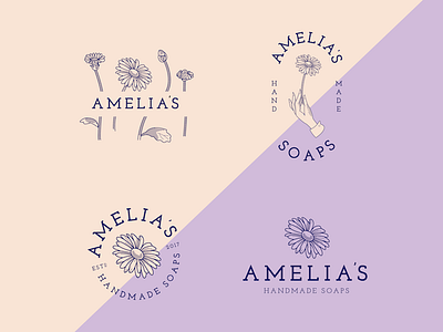 Amelia's Soaps Lockups badge branding daisy flower icon illustration lockup logo