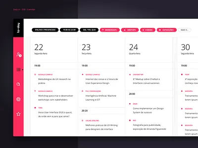 Events Calendar Website - 01 calendar calendar design dailyui dailyui038 design desktop design event flat minimalist ui ux web white