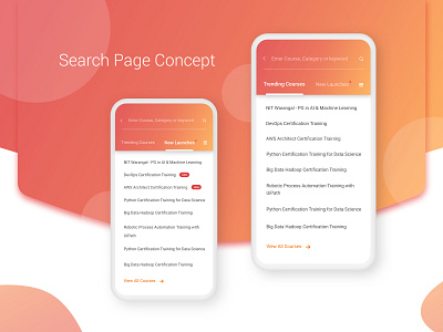 Search Page Mobile design dropdown e learning education gradient mobile new launches responsive search bar search engine search results trending ui ux