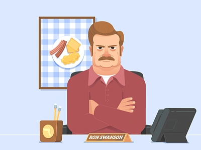 Ron Swanson character character design flat illustration vector