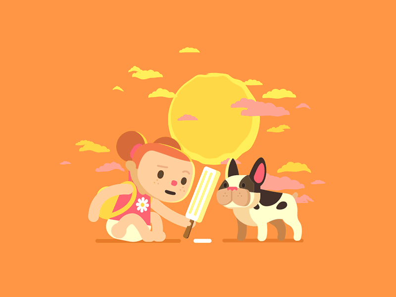 Summer after effects animated gif children french bulldog kids loop summer vector