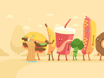 Apple - Today Tab - Movesum #2 broccoli character character design cola donut food hamburger hotdog ice cream junk food slurpee