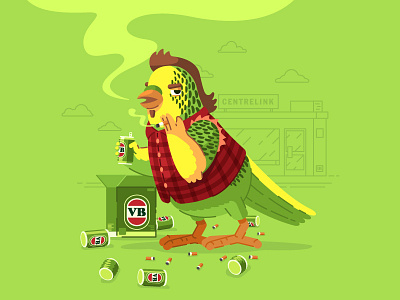 The Australian Bludgerigar beer bird budgie cartoon character ciggies flat color illustration smoking vector