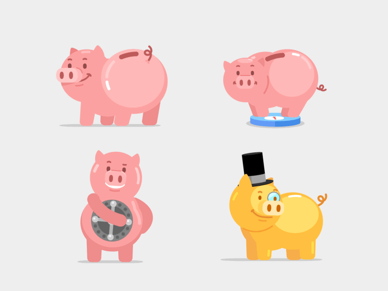 Piggy Banks animals animated gif bank cartoon character finance gif loop money pig vector