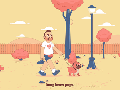Doug. animation cartoon character design dogs drugs flat design pugs vector