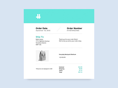 Daily UI Challenge #017 - Email Receipt backpack clean dailyui email minimal receipt web