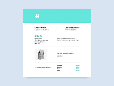 Daily UI Challenge #017 - Email Receipt