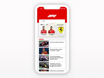 Daily UI Challenge #022 - Search 022 app daily ui challenge formula 1 ios iphone x search simple sports