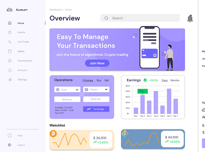 Aureum Crypto dashboard figma uiux design web page