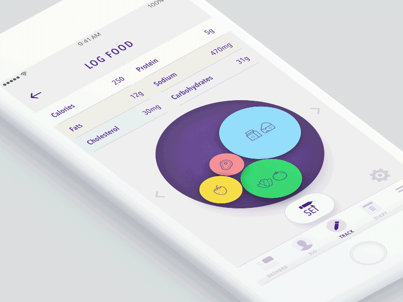 Lifetrack Log Food mobile motion tracking ui ux