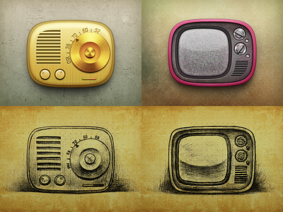 Radio and TV icons icon radio sketch sunnyboon tv