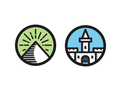 Pyramid & Castle blue castle circle green icons pyramid