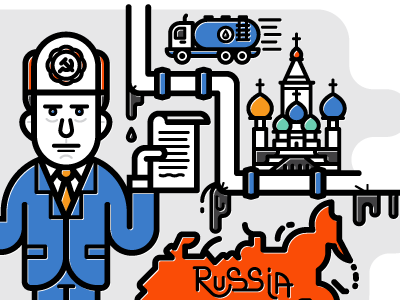 Oil + Russia contract flag hat leak oil paper pipes russia suit truck