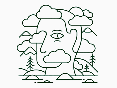 Head in the Clouds clouds eyes face head linear monoline monolinear mountains trees vector illustration