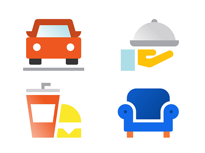 Grid System Icons burger car couch design dinner food hand icons process red