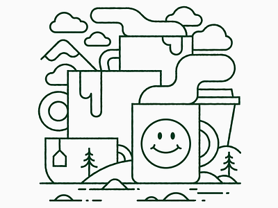 ☕☕☕ coffee collage graphic design happy help illustration monoline mugs vector