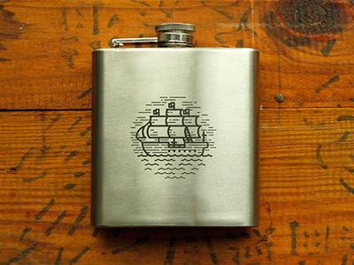 Boat Flask boat engrave engraving flask moran sails silver vector water wood
