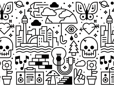 Things & Stuff butterfly city clouds flower monoline music pattern skull space vector
