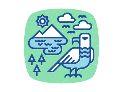 Bird Badge bird blue cloud green mountain trees