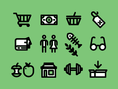 Shop+Health Icons apple fish health icons people shop shopping wallet wip