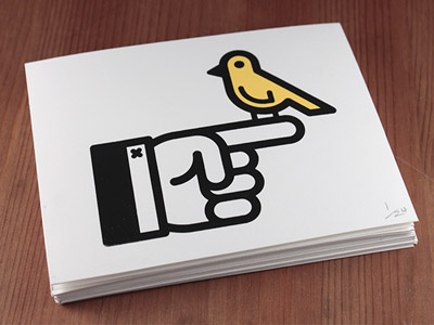 Post Card Print bird hand kevinmoran postcard print screenprint yellow