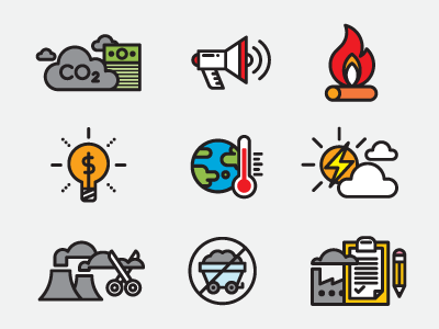 Environmental Icons clouds co2 earth fire icons light money scissors sun