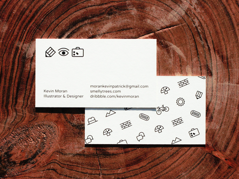 Business Cards designer illustrator kevinmoran eye brief pencil hotdog hat bike cards business