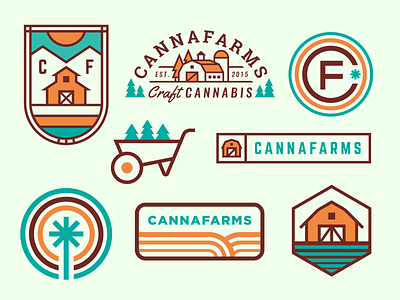 Cannafarms Logo Exploration barn canna cannabis farm green logo monogram orange weed
