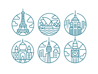 Places ben blue canada england france icons london new york paris toronto vector