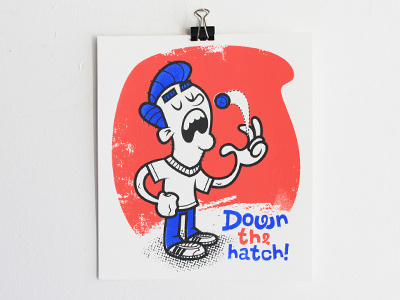 Down the Hatch! -Printed 3 color color hatch pill print silk screening three