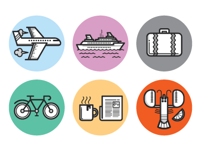 Travel Icons bicycle coffee gif icons lobster moran newspaper place ship travel