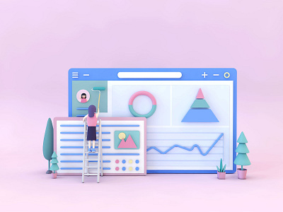 Dashboard illustration 3d analytics bigdata c4d character design chart cinema4d dashboard graphic line chart pie chart statistics system design visualization