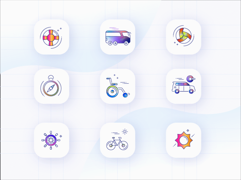 Gradient Icon Design animation animations best icon design branding cycle icon gradient icons interactions logo mayilsamy sun travel icon wheeling