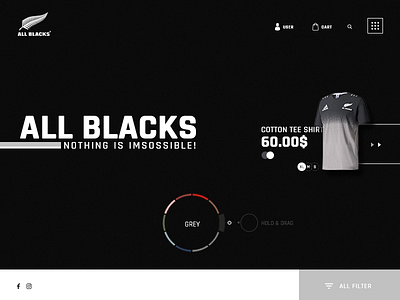 Allblacks online store all blacks black eccomerce filter product rugby shop sport store ui ux