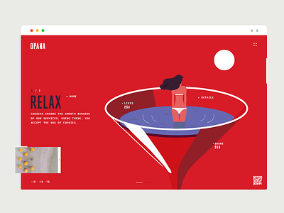 Opana Relax UI character girl illustration interface landing minimal red relax summer ui ux vector