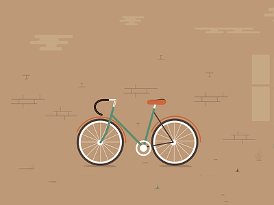 Bike 2d bicycle bike clouds flat illustration ilustrator retro ride vector wall window