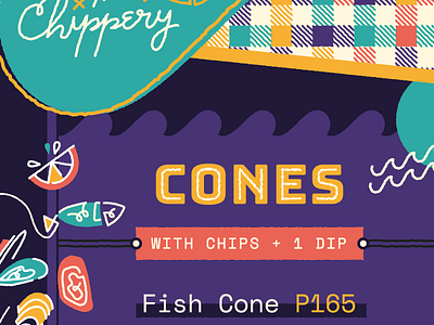 Fish Cone and bar beer chip chippery chips fish hook seafare seafood