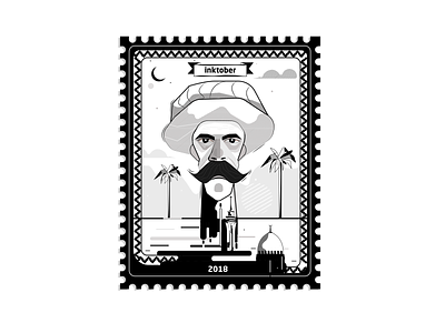 postage stamp black black white egyptian egyption-man frame ink inktober llustration mood post postage stamps
