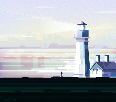 Lighthouse blue coloring design digital illustration light lighthous mountain reflection vector