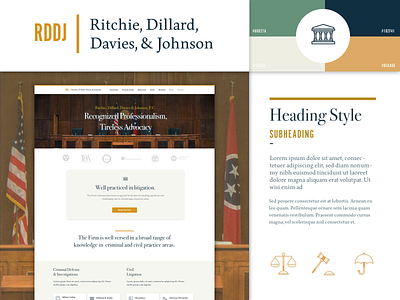 RDDJ Law Branding, Website and Style Components attorney branding civil components gavel government iconography law lawyer logo practice scales styleguide stylesheet tennessee umbrella united states website