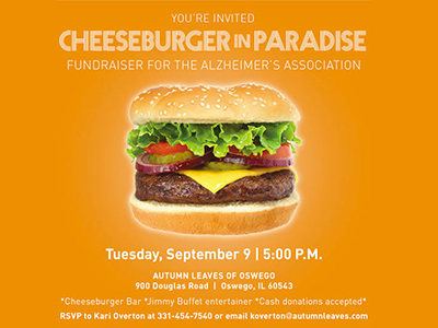 Cheeseburger Paradise ad flyer food invite print