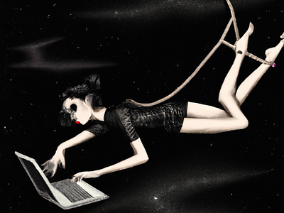 Woman working from space in Dalí style design graphic design illustration