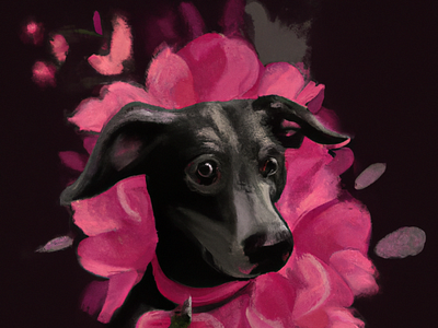 Dog with pink flowers design graphic design illustration