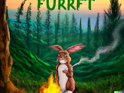 A rabbit making fire in the forrest design graphic design illustration