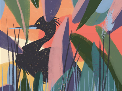 Crane bird bird colour palette gouache illustraiton texture